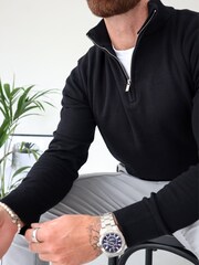 CAPO Black Egyptian Cotton 1/4 Zip Sweat Top - Image 4 of 5