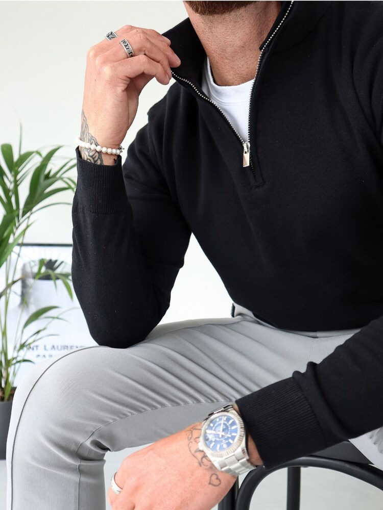 CAPO Black Egyptian Cotton 1/4 Zip Sweat Top - Image 5 of 5 CAPO Black Egyptian Cotton 1/4 Zip Sweat Top - Image 5 of 5