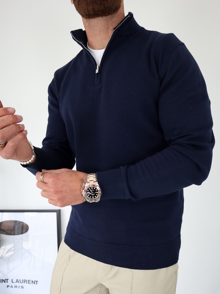 CAPO Blue Egyptian Cotton 1/4 Zip Sweat Top - Image 1 of 5