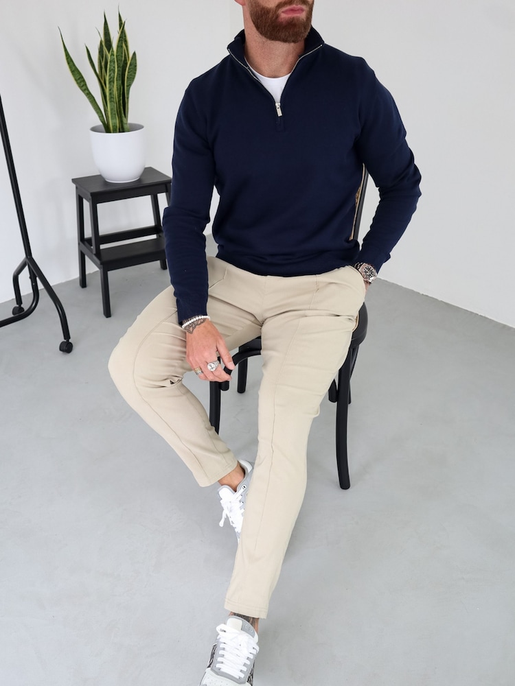 CAPO Blue Egyptian Cotton 1/4 Zip Sweat Top - Image 2 of 5 CAPO Blue Egyptian Cotton 1/4 Zip Sweat Top - Image 2 of 5