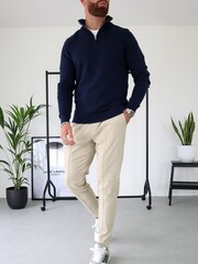 CAPO Blue Egyptian Cotton 1/4 Zip Sweat Top - Image 4 of 5