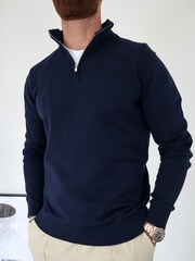 CAPO Blue Egyptian Cotton 1/4 Zip Sweat Top - Image 5 of 5