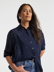 JD Williams Blue Embellished Sheer Shirt - Image 3 of 4