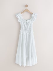 White Flutter Sleeve Square Neck Dress - Image 8 of 10