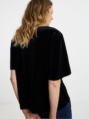 JD Williams Black Velvet Bow Front Angel Sleeve Top - Image 2 of 4