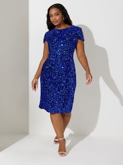 modra - Yours Curve London bleščice; z bleščicami Velvet Shift obleka - Slika 1 iz 4