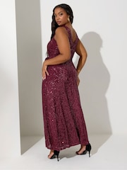 Yours Curve Red London Sequin V-Neck Maxi Dress - Image 3 of 4