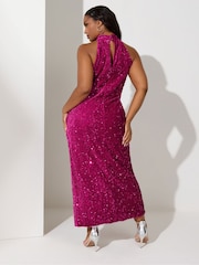 Yours Curve Pink London Sequin Velvet Maxi Dress - Image 3 of 4