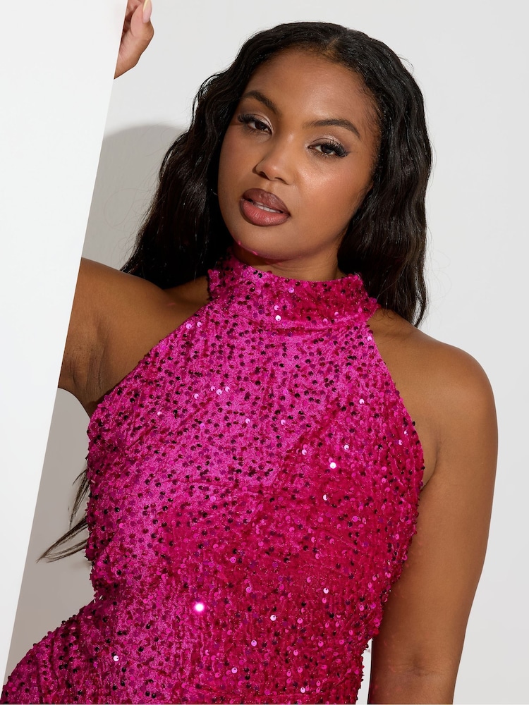Yours Curve Pink London Sequin Velvet Maxi Dress - Image 4 of 4