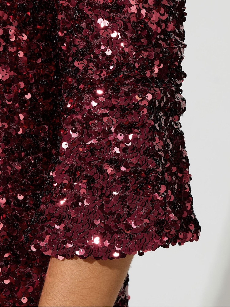 Yours Curve Red London Sequin Flute Sleeve Top - Image 4 of 4 Yours Curve Red London Sequin Flute Sleeve Top - Image 4 of 4