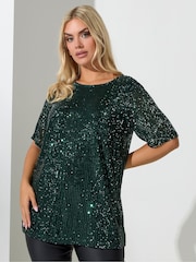 Yours Curve Green London Sequin Swing Top - Image 1 of 4