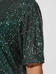 Yours Curve Green London Sequin Swing Top - Image 3 of 4