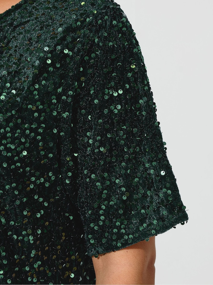 Yours Curve Green London Sequin Velvet Top - Image 4 of 4 Yours Curve Green London Sequin Velvet Top - Image 4 of 4