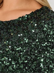 Yours Curve Green London Sequin Flute Sleeve Top - Image 4 of 4