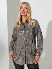 Yours Curve Gold London Sequin Shirt - Image 1 of 5