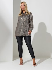 Yours Curve Gold London Sequin Shirt - Image 4 of 5
