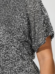 Yours Curve Silver London Sequin Peplum Top - Image 4 of 4