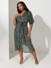 Yours Curve Green London Sequin Wrap Dress - Image 1 of 4
