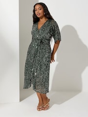 Yours Curve Green London Sequin Wrap Dress - Image 2 of 4