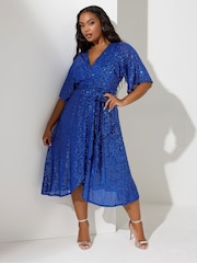 modra - Yours Curve London Sequin Wrap Dress - Slika 1 iz 4