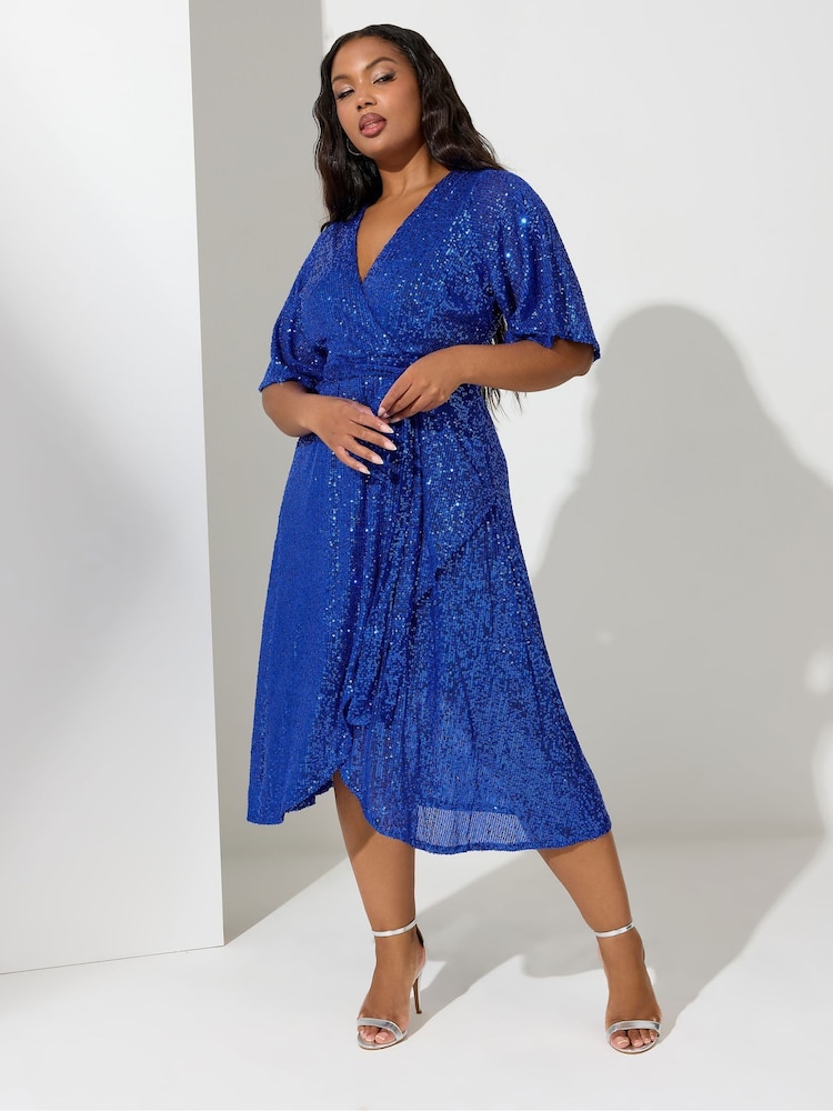 modra - Yours Curve London Sequin Wrap Dress - Slika 2 iz 4