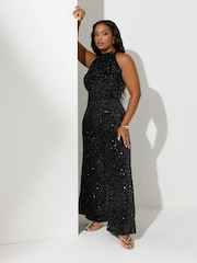 Yours Curve London Sequin Velvet Choker Jumpsuit - صورة 1 من 4