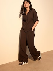 Chocolate Brown Textured Wide Leg Trousers - Image 1 of 9