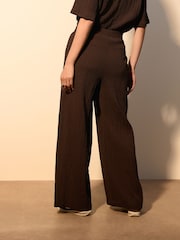 Chocolate Brown Textured Wide Leg Trousers - Image 4 of 9