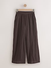 Chocolate Brown Textured Wide Leg Trousers - Image 5 of 9