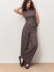 Taupe Woolen Look Cinched Sleeveless Top - Image 3 of 10