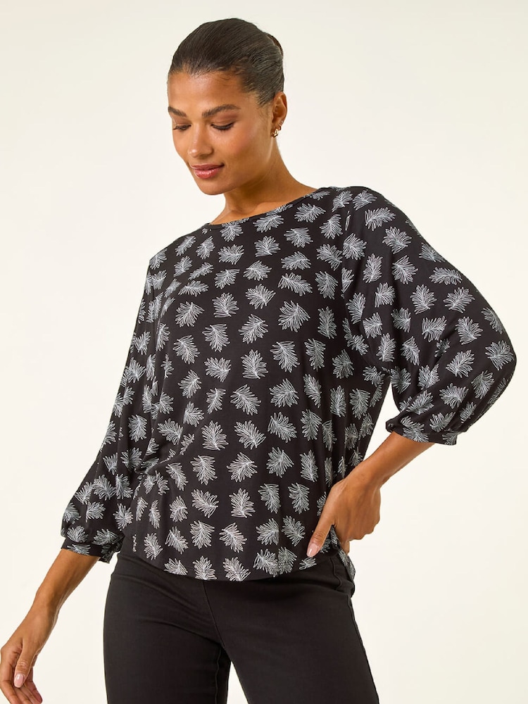 Roman Black Abstract Print Stretch T-Shirt - Image 1 of 5 Roman Black Abstract Print Stretch T-Shirt - Image 1 of 5