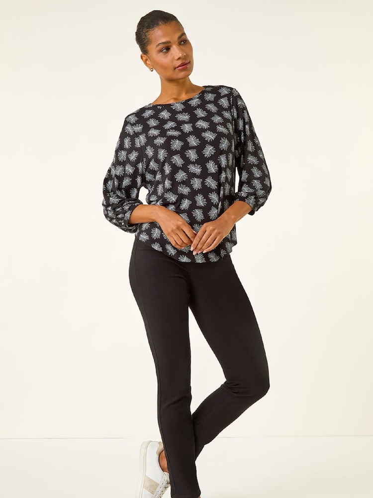 Roman Black Abstract Print Stretch T-Shirt - Image 2 of 5