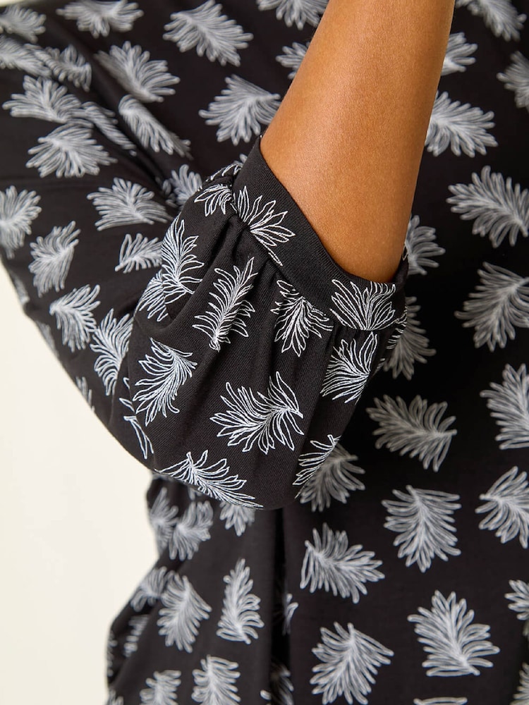 Roman Black Abstract Print Stretch T-Shirt - Image 5 of 5