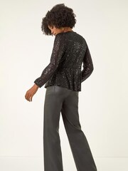 Roman Black Sequin Tie Front Stretch Cardigans - Image 3 of 5
