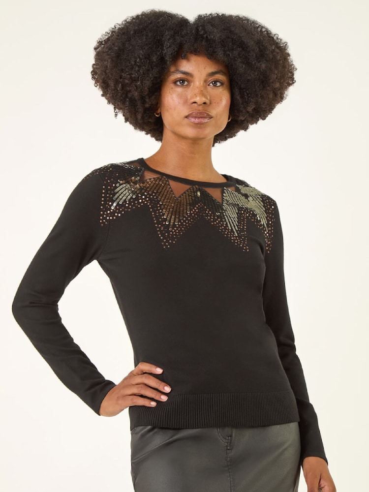 Roman Black Sequin Mix Knit Jumper - Image 2 of 5