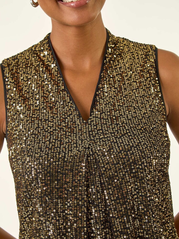 Roman Metallic Sequin Front Pleat Vest - Image 5 of 5 Roman Metallic Sequin Front Pleat Vest - Image 5 of 5