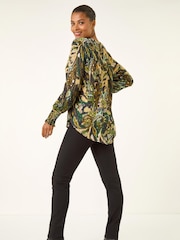 Roman Green Abstract Print Foil Shirt - Image 3 of 5