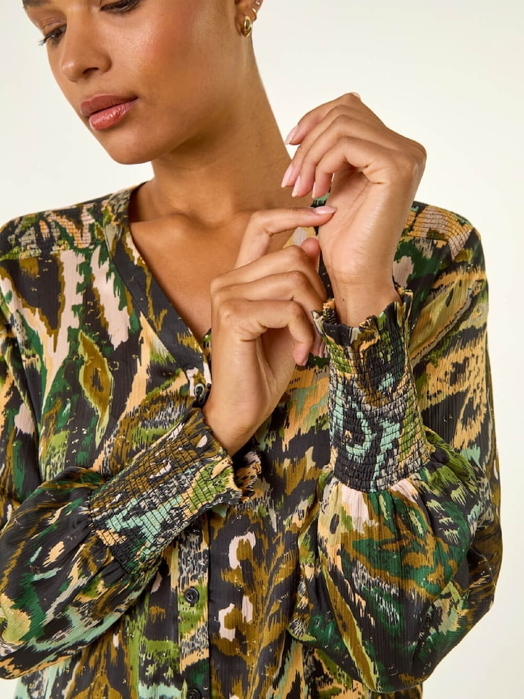 Roman Green Abstract Print Foil Shirt - Image 5 of 5