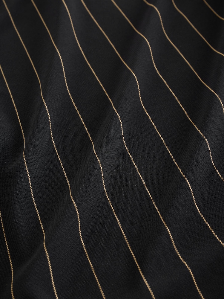 Black Pinstripe Drape Cinched Waist Half Sleeve Top - Image 9 of 9