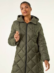 Roman Green Diamond Quilt Padded Coat - Image 4 of 5