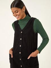 Roman Black Cotton V-Neck Button Pocket Dress - Image 1 of 5