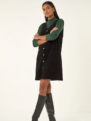 Roman Black Cotton V-Neck Button Pocket Dress - Image 2 of 5