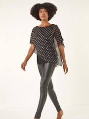 Roman Black Foil Spot Overlay Asymmetric Blouse - Image 2 of 5