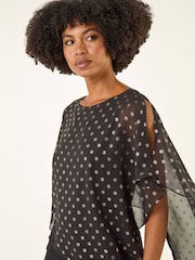 Roman Black Foil Spot Overlay Asymmetric Blouse - Image 4 of 5