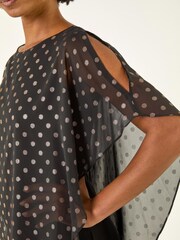 Roman Black Foil Spot Overlay Asymmetric Blouse - Image 5 of 5