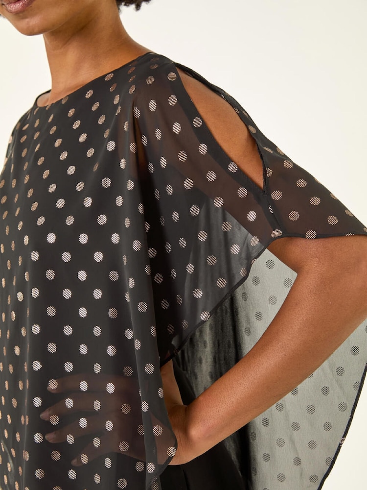 Roman Black Foil Spot Overlay Asymmetric Blouse - Image 5 of 5