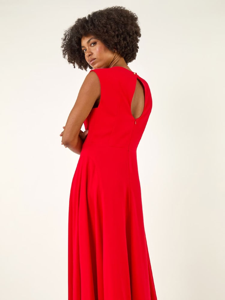 Roman Red High Neck Pleated Midi Dress - Image 1 of 5 Roman Red High Neck Pleated Midi Dress - Image 1 of 5