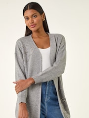 Roman Grey Floral Embellished Knit Cardigan - Image 4 of 5