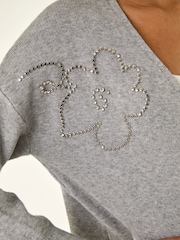 Roman Grey Floral Embellished Knit Cardigan - Image 5 of 5