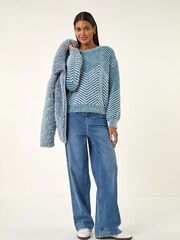 Roman Blue Abstract Stripe Knit Jumper - Image 1 of 5